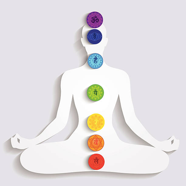 meditation und sieben chakren - om symbol stock-grafiken, -clipart, -cartoons und -symbole
