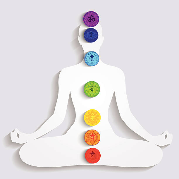 illustrazioni stock, clip art, cartoni animati e icone di tendenza di meditazione e sette chakra - vishuddha