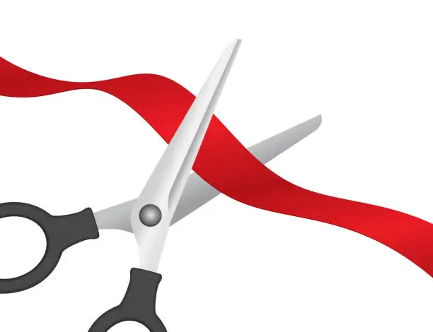 Vector illustration of Cutting red ribbon