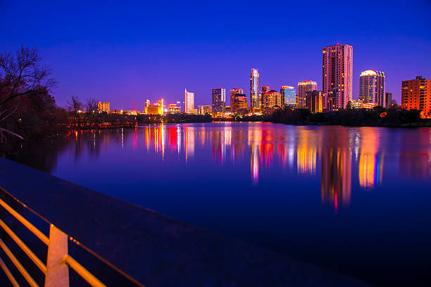 istock Riverside Pedestrian Bridge Austin Cityscape Night Life 464613604
