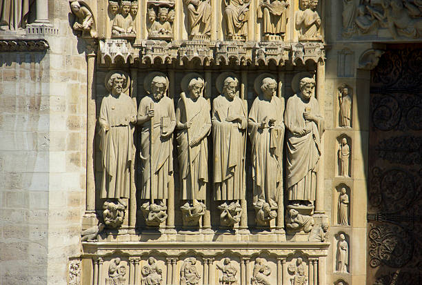 Detail of the facade of the cathedral of Notre-Dame in Paris, France