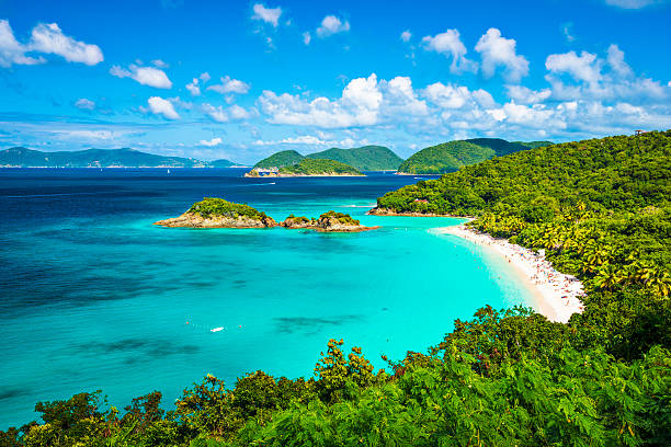A panoramic view of the beach at Trunk Bay in St John 