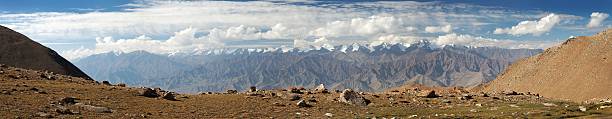 Panoramic view from Ladakh Range to Stok Kangri Range Panoramic view from Ladakh Range to Stok Kangri Range - Ladakh - Jammu and Kashmir - India stok kangri stock pictures, royalty-free photos & images