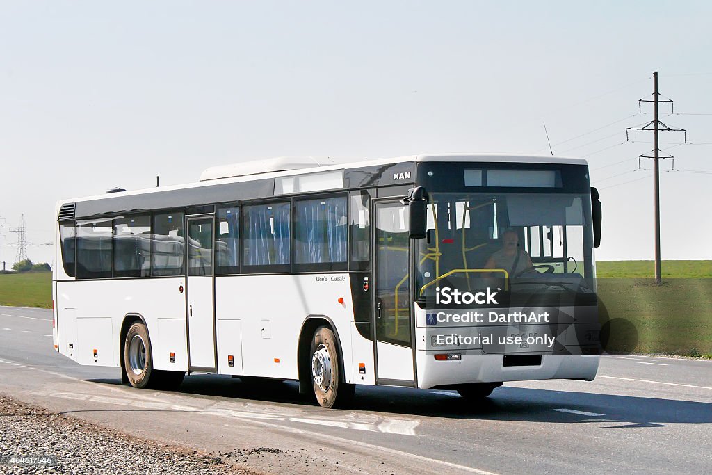 MAN A72 Lion's Classic Bashkortostan, Russia - September 7, 2008: White MAN A72 Lion's Classic suburban bus drives at the interurban road. 2015 Stock Photo