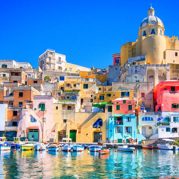 Colorful island of Procida, Naples, beautiful spot in the Mediterranean Sea Coast, Italy