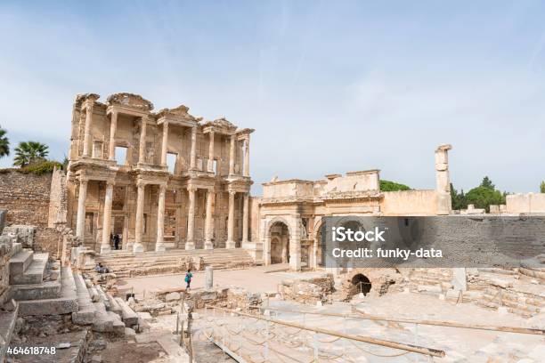 Ephesus Ancient City And Visitors Stock Photo - Download Image Now - 2015, Aegean Turkey, Anatolia