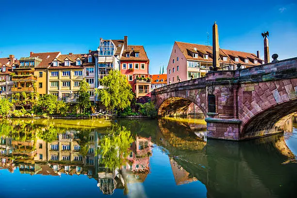 Nuremberg, Germany old town on the Pegnitz River.