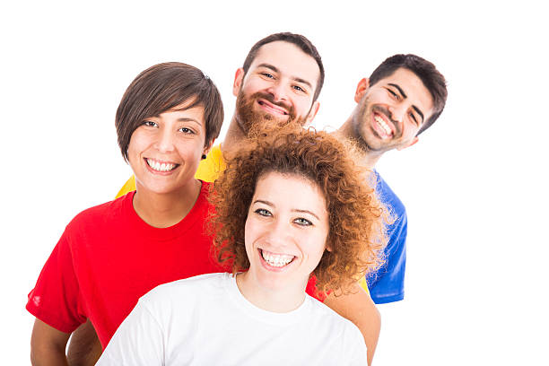 istock Happy Group of Friends on White Background 464622213