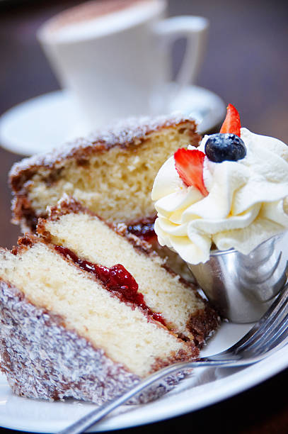 Slice Of Sponge Cake and Cream stock photo