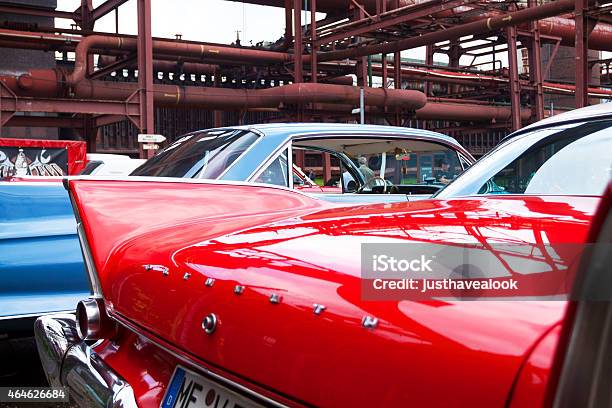 Cadillac Oldtimers At Zeche Zollverein Stock Photo - Download Image Now - 2015, Aircraft Wing, Blue
