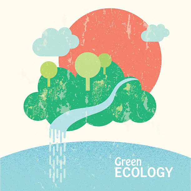 Vector illustration of Vector green floating island, illustration on ecology theme.