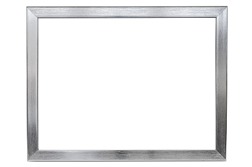 Aluminium empty photo frame isolated on white background with clipping path