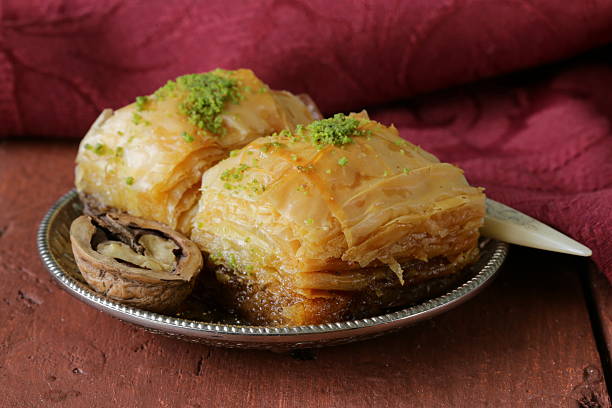 istock Turkish arabic dessert baklava with honey and nuts 464630069
