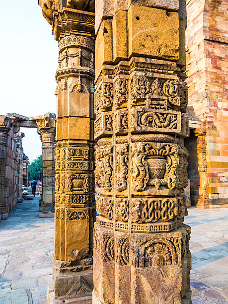 istock stone carvings at pillars, Qutab Minar, Delhi 464634381