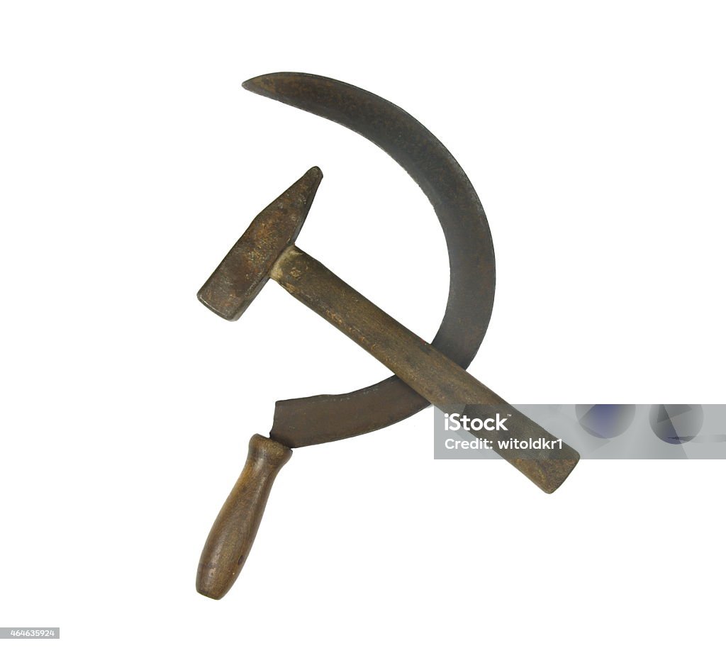 old rusty  sickle and hammer old hammer and sickle isolated on white background 2015 Stock Photo