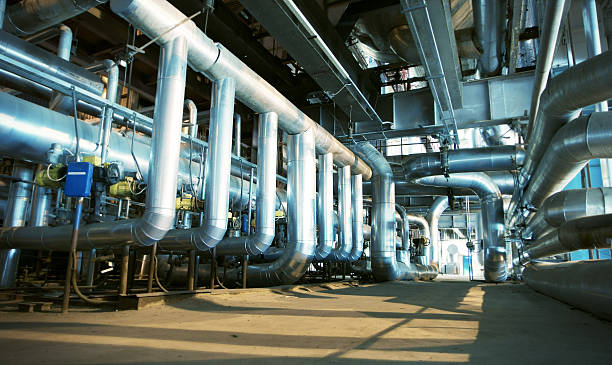 istock Industrial zone, Steel pipelines, valves and cables 464635994