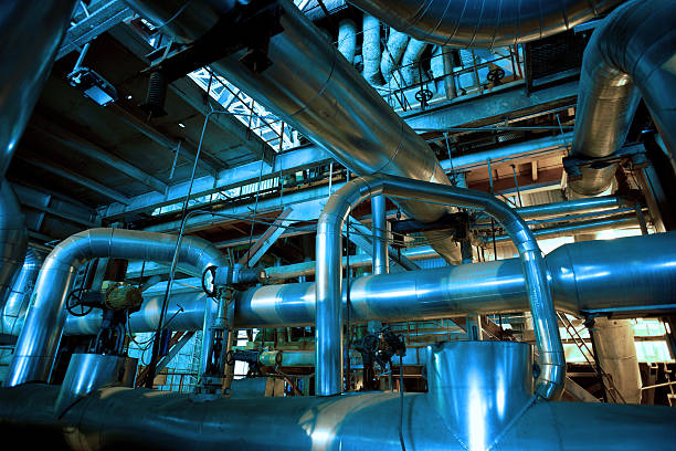 istock Industrial zone, Steel pipelines, valves and cables 464636014