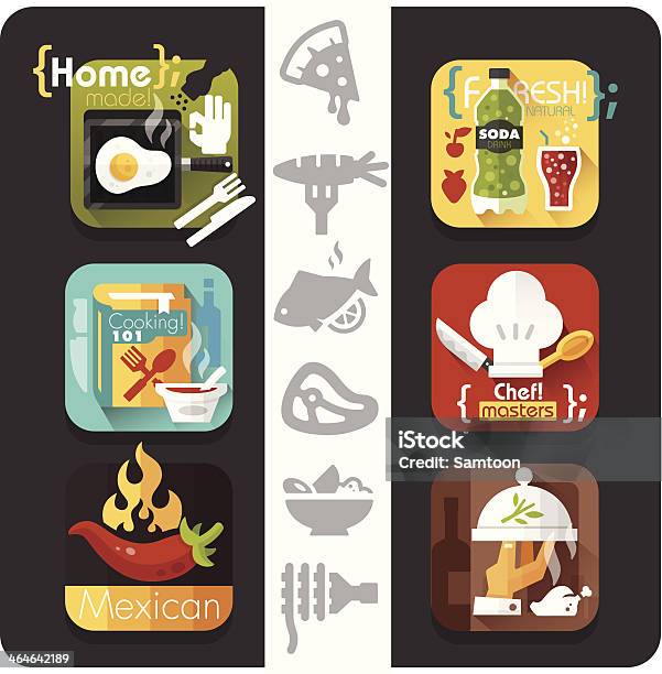 Jedzenie Ikony Płaski Seria - Stockowe grafiki wektorowe i więcej obrazów Alkohol - napój - Alkohol - napój, Burger, Chicken burger