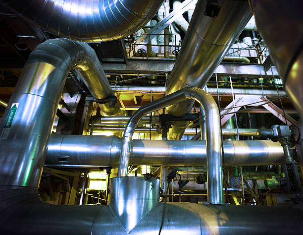 istock Industrial zone, Steel pipelines, valves and cables 464644136