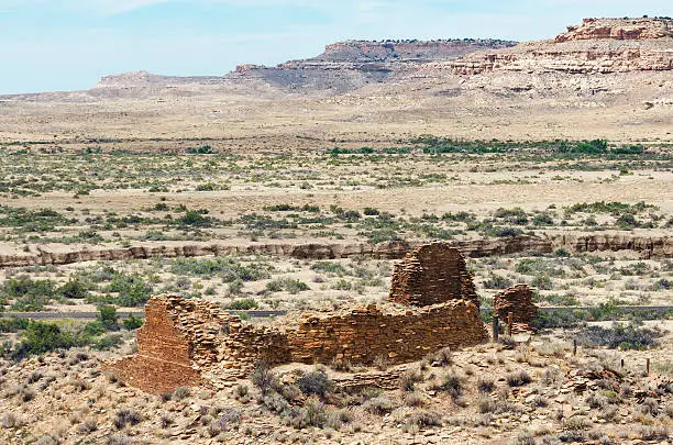 View on ruins of an old indian pueblo in Chaco National park, USA