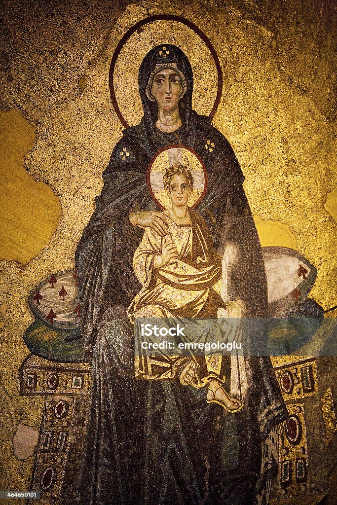 Virgin Mary and Jesus Christ's mosaics on Hagia Sophia Mosque Architectural Feature Stock Photo