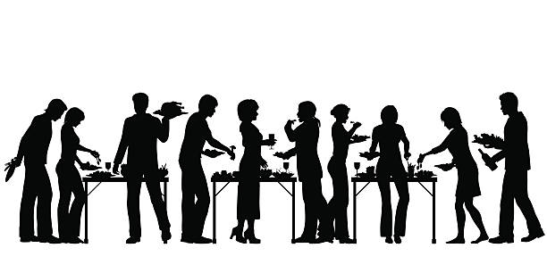 w formie bufetu - eating silhouette men people stock illustrations