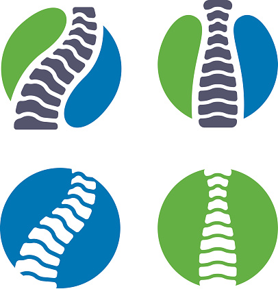Chiropractic and spine health symbol icons. EPS 10 file. Transparency effects used on highlight elements.