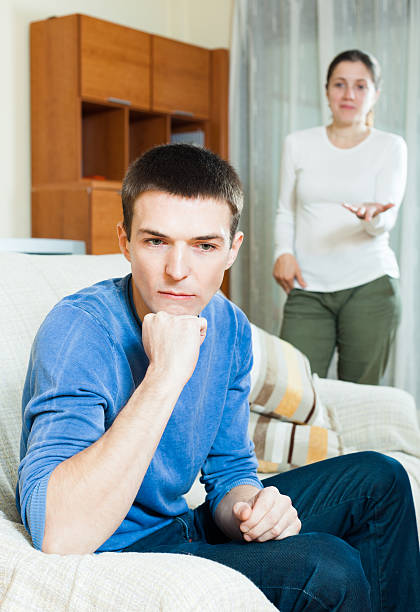 istock Unhappy guy with aggressive wife 464653448