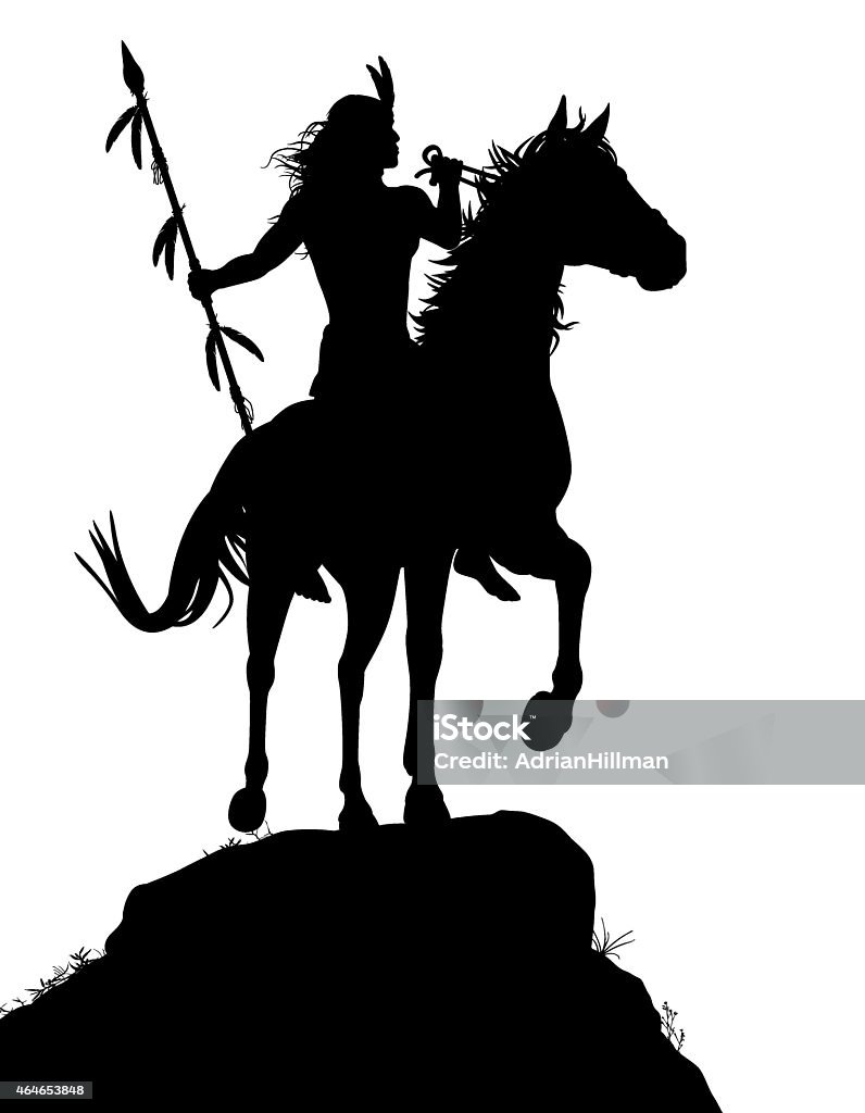 Horseback Indian EPS8 editable vector silhouette of a native American Indian warrior riding a horse with figures as separate objects Indigenous Peoples of the Americas stock vector
