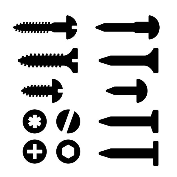 Screws, nuts and nails icons set vector art illustration