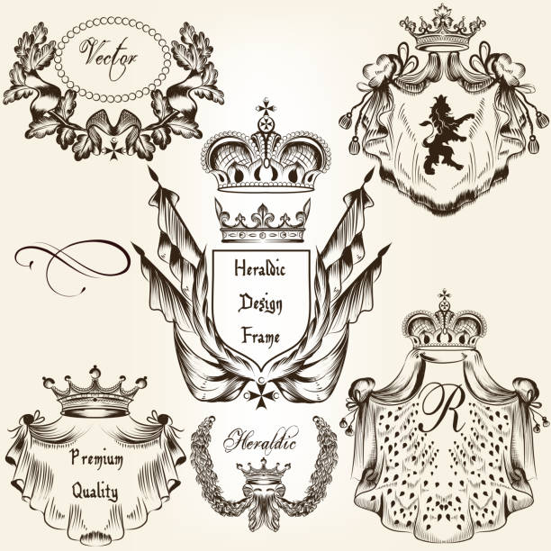 collection of vector heraldic кадров и щит герба - coat of arms wreath laurel wreath symbol stock illustrations