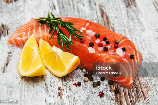 Portions Of Fresh Salmon Fillet Stock Photo - Download Image Now - 2015, Close-up, Cooking