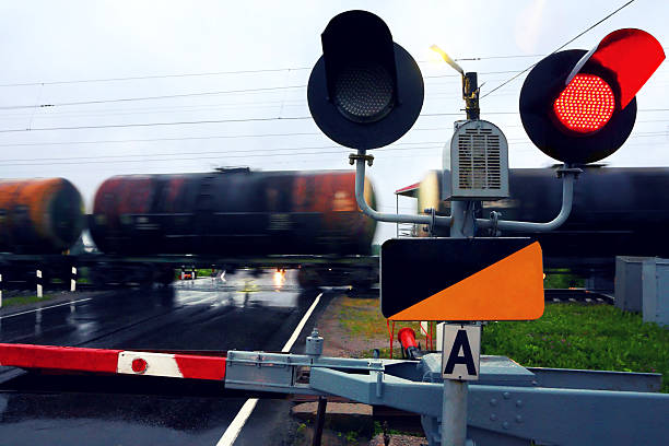 istock Railway crossing. Tanks with oil. 464667696