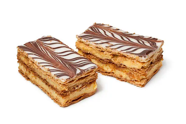 Moroccan mille feuille pastries on white background