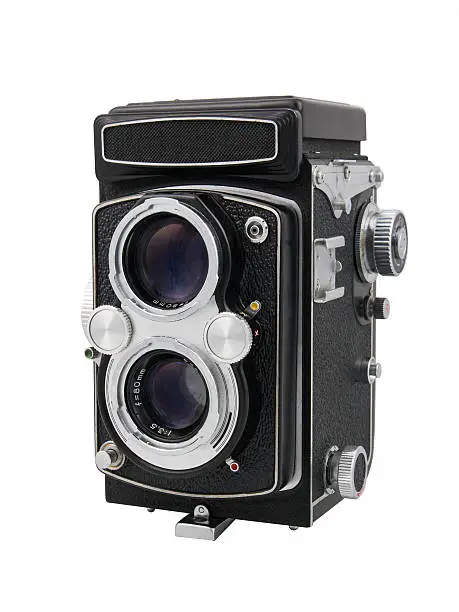 Old style medium format camera, isolated with clipping path.