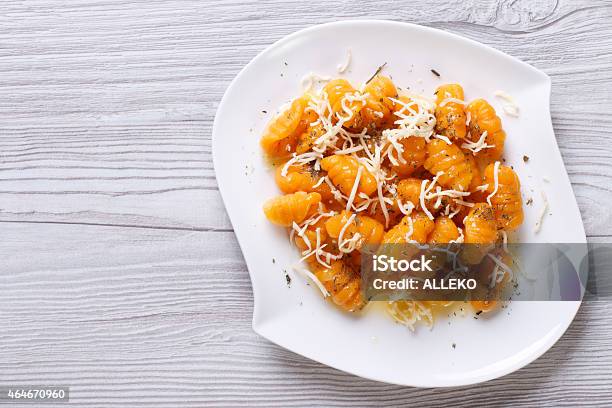 Pumpkin Gnocchi With Cheese And Spices Horizontal Top View Stock Photo - Download Image Now