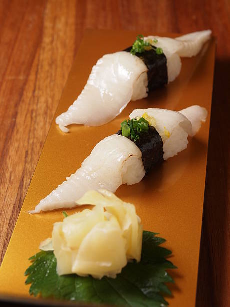 istock Aburi Hirame sushi, Flounder fish sushi 464671228