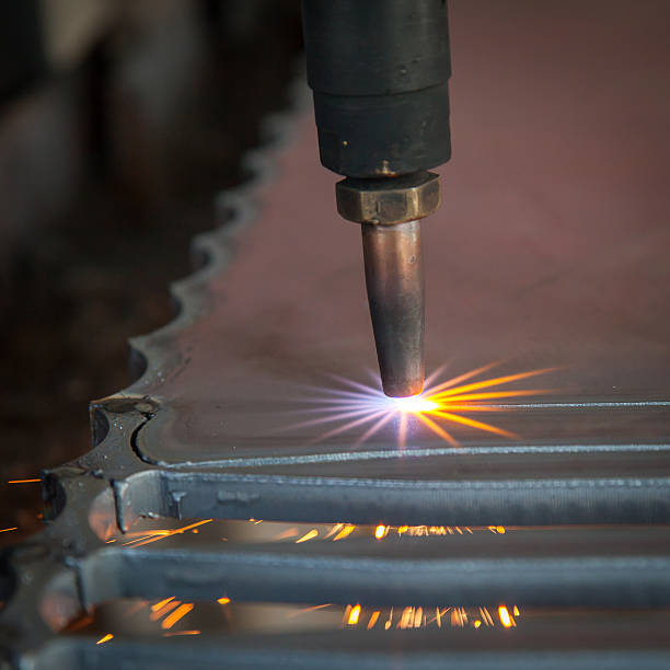 istock Fire gas cutting steel plate 464672502