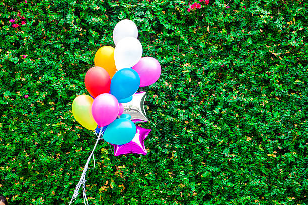 istock colorful balloon on green leaves wall background 464673206