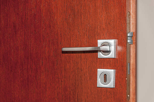istock Modern style door handle on natural wooden 464677033