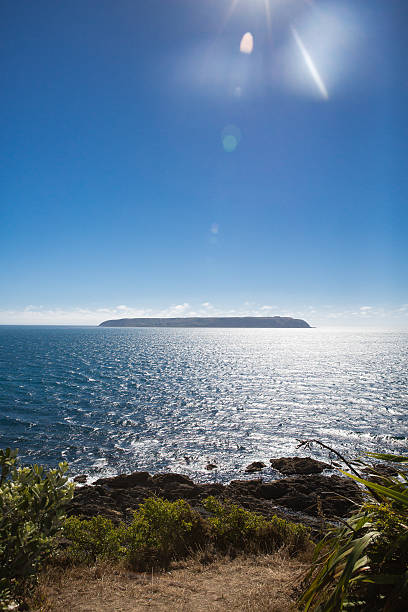 Mana Island off the coast of Titahi Bay, Porirua stock photo