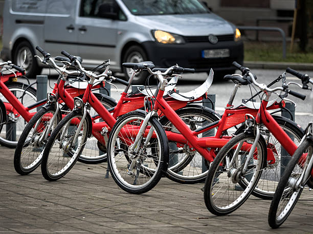 Public red shared bicycles in Hamburg in Germany
