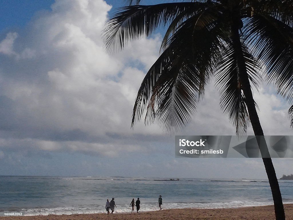 People Walking Beach at Sunrise gorgeous tropical sunrise with beach walkers at waters edge. 2015 Stock Photo