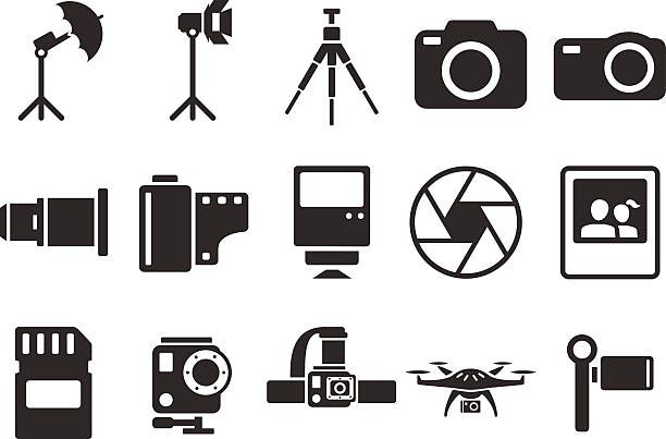 illustrations, cliparts, dessins animés et icônes de stock illustration vectorielle: caméra icônes-illustration - studio photo