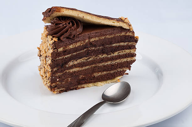 istock Slice of chocolate cake with chocolate glossy syrup topping 464688256