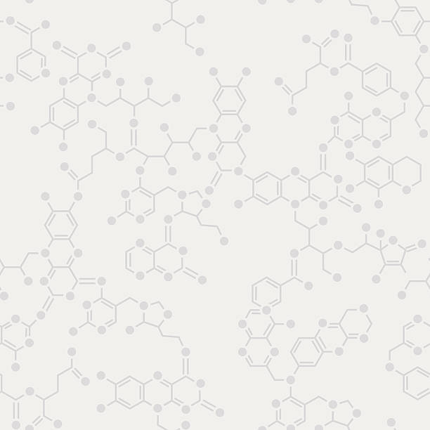 Simple science seamless background Seamless simple science gray background. Schematic molecules bond together. science texture stock illustrations