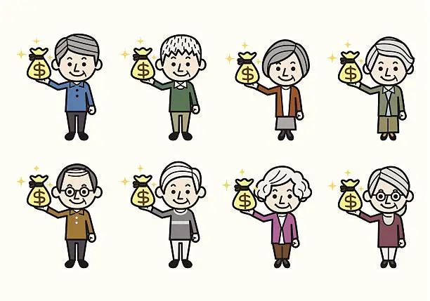 Vector illustration of Senior people with money bag