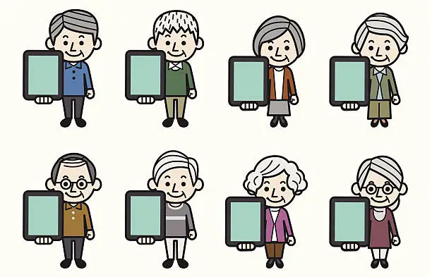 Vector illustration of Senior people with tablet.