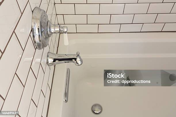 White Upscale Bathtub In Master Bathroom Stock Photo - Download Image Now - Bathroom, Bathtub, Suburb