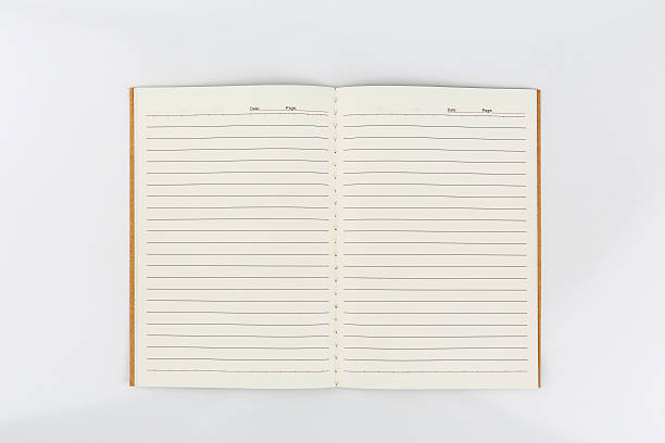 Open notebook with white page stock photo